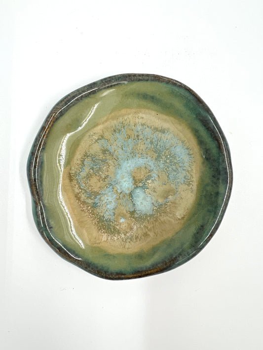 Blombruden litet fat turkos beige