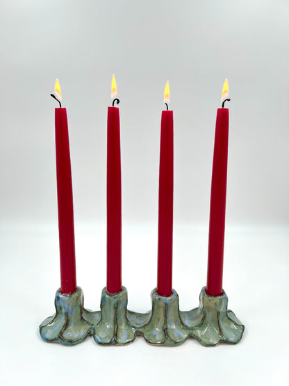 Blombruden adventsljusstake turkos