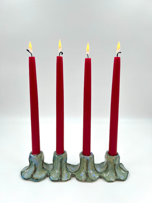 Blombruden adventsljusstake turkos